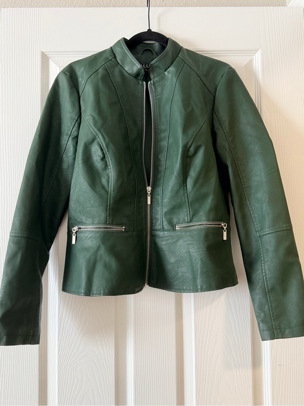 Baccini Green Faux Leather Zip-Front Jacket